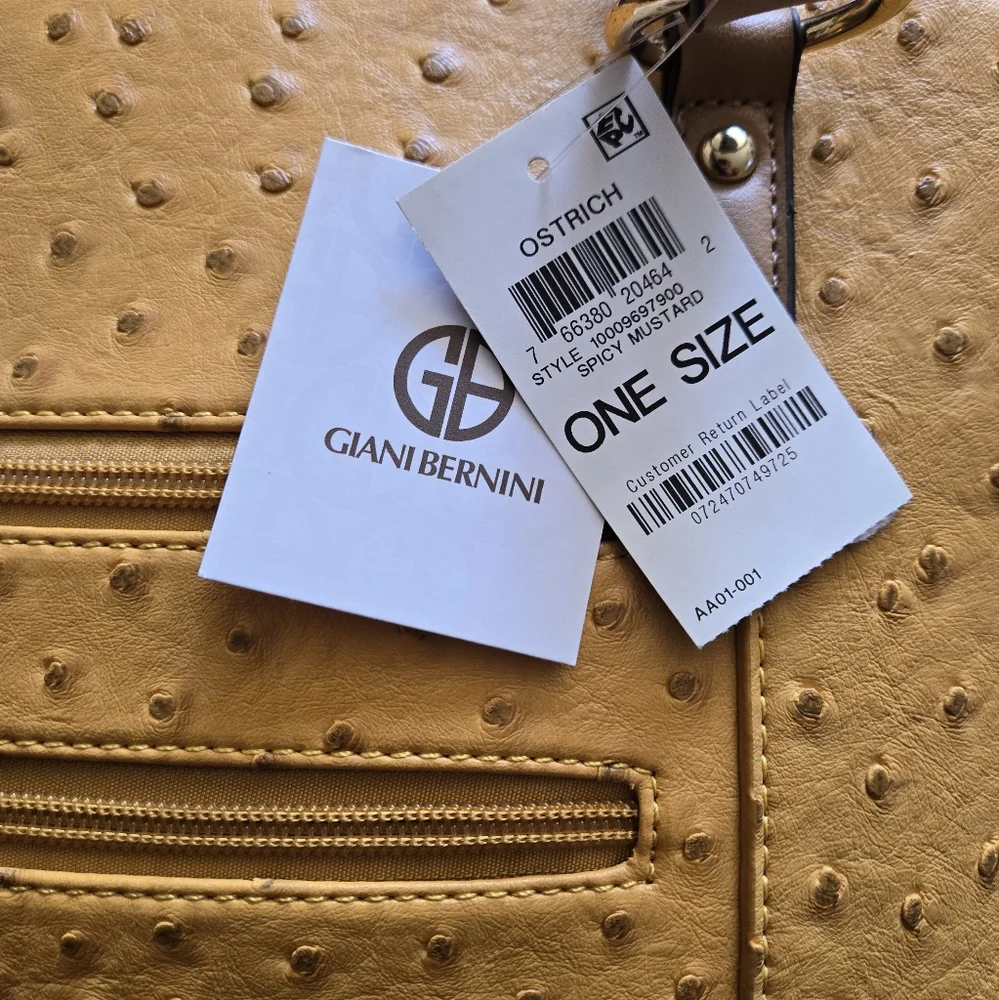 👜 Giani Bernini Ostrich-Embossed Dome Satchel – Spicy Mustard (NWT!) 👜 - Picture 3 of 5